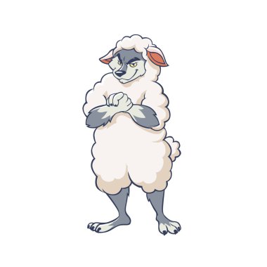 Cartoon cunning wolf wearing sheep clothing vector graphic illustration clipart