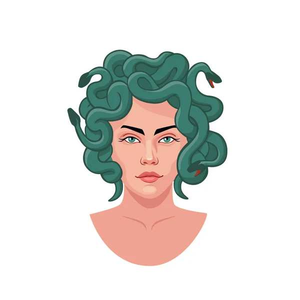 緑のヘビの髪のベクトルのイラストとmeusaゴルゴンの肖像画 — ストックベクタ