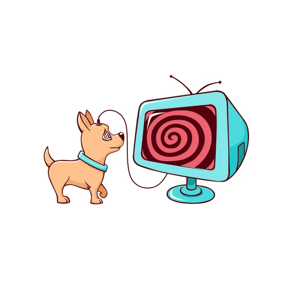 Cartone animato piccolo simpatico cane dipendente televisione vettoriale illustrazione grafica — Vettoriale Stock