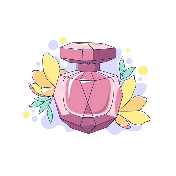 Cartoon fragrance perfume bottle with flowers isolated on white background — 스톡 벡터