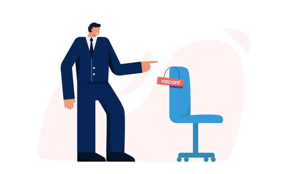 Cartoon biznes mężczyzna wskazując na wolne miejsce w biurze wektor płaska ilustracja — Wektor stockowy