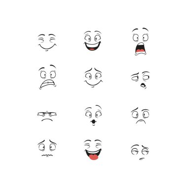 Set of cartoon character demonstrating different emotions isolated on white background