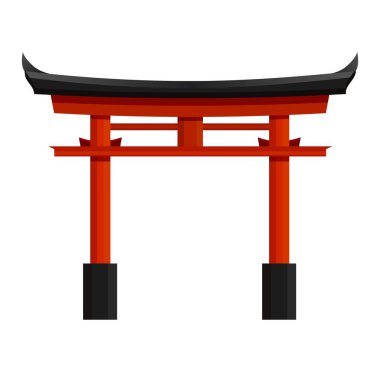 Japanese red torii gate vector graphic illustration. Traditional column arch