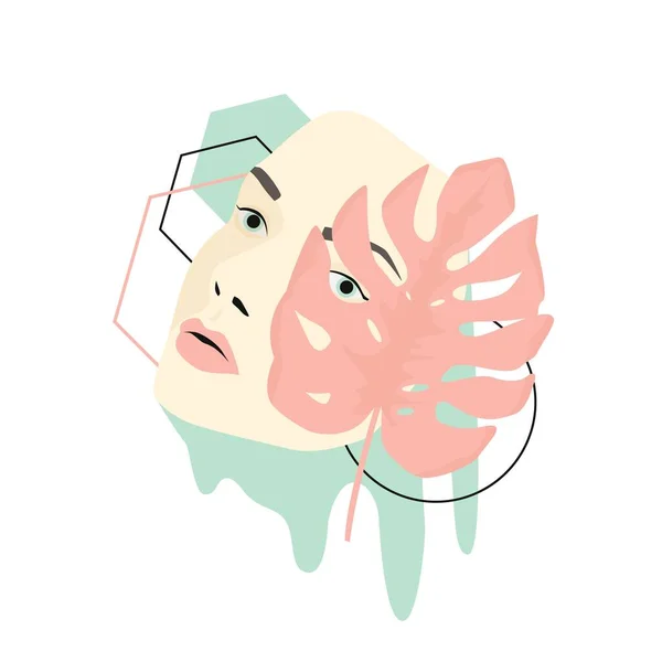 Woman face mask pastel minimalist art collage vector graphic illustration — ストックベクタ