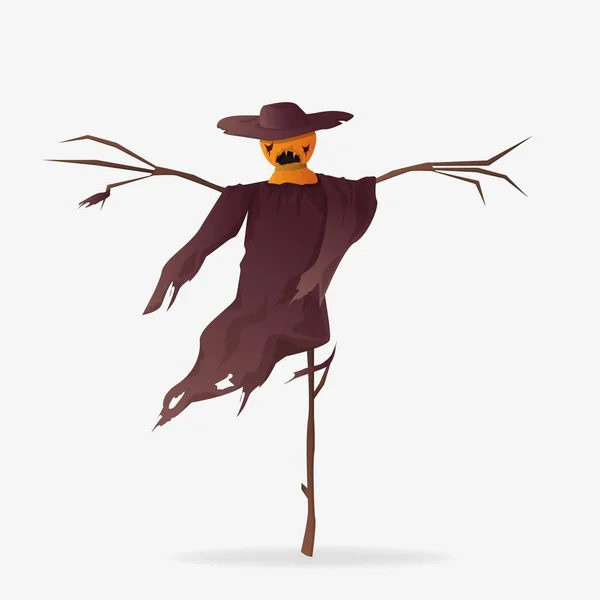 Cartoon character scarecrow pumpkin head in ripped coat vector graphic illustration — Διανυσματικό Αρχείο