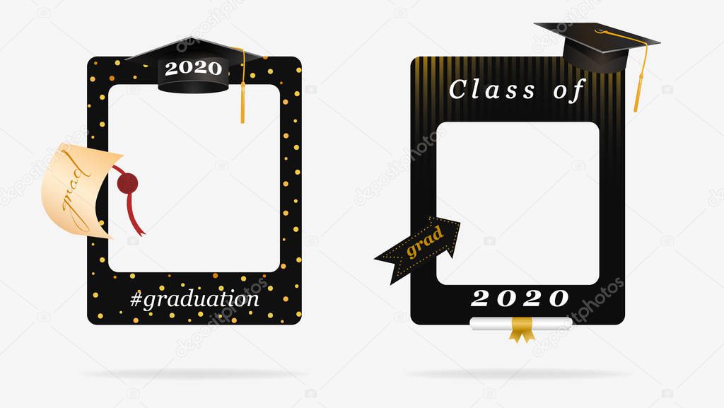 Two black graduation frame for party photo booth props vector graphic illustration