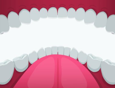 Cartoon human mouth white teeth view inside vector graphic illustration
