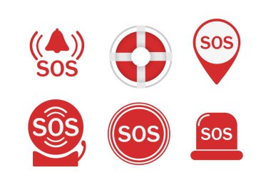 Set of different sos simple icon flat vector illustration red helpline emergency