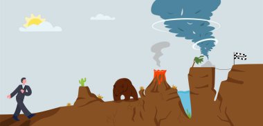 Business man overcome hard way to solution vector graphic illustration