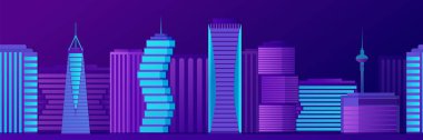 Seamless night modern city neon panorama vector flat illustration