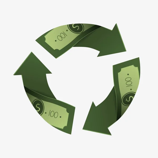 USD círculo de dinero reciclar por tres flechas vector gráfico ilustración — Archivo Imágenes Vectoriales