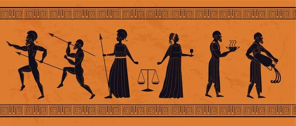 Illustration plate vectorielle d'ornement grec antique réaliste décorée avec cadre — Image vectorielle
