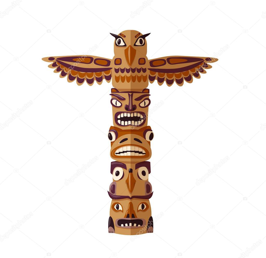 Native american totem wooden symbol animal plant representation vector illustration