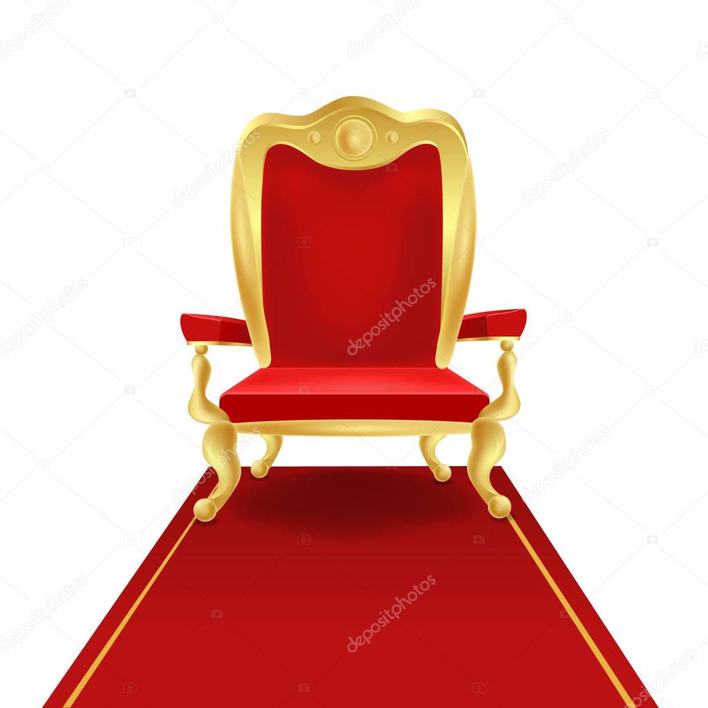 Luxury golden king throne chair with red royal carpet vector graphic illustration