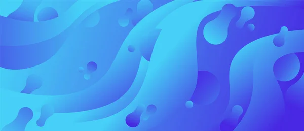Flujo dinámico azul líquido abstracto con diferentes formas geométricas de fondo — Archivo Imágenes Vectoriales