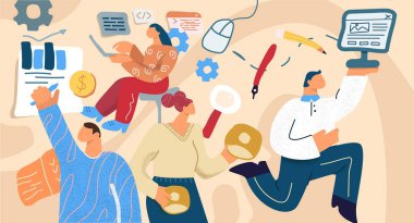 Şirket projesindeki karikatür insanları izole edilmiş. Modern yaratıcı kişilik takımı.