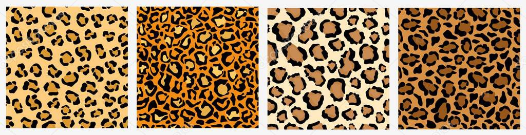 Set of various leopard skin seamless pattern colored decoration exotic template