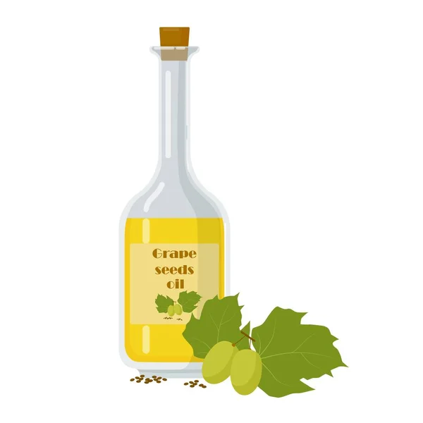 Flasche ätherisches Öl aus Traubenkernen. — Stockvektor