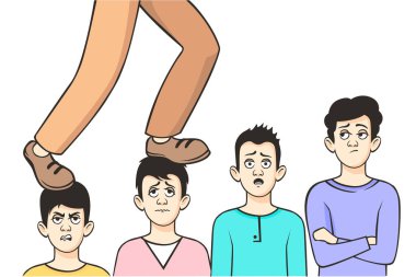 Çizgi film dünyasının erkek bacakları, hayal kırıklığına uğramış erkek vektör illüstrasyonunun merdivenlerinden aşağı iniyor.