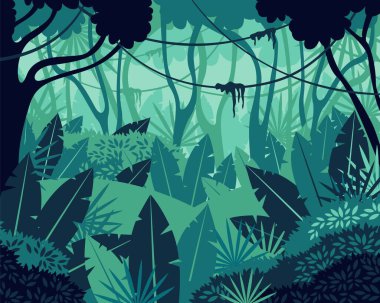 Renkli tropikal yağmur ormanları arka plan vektör grafik illüstrasyonu