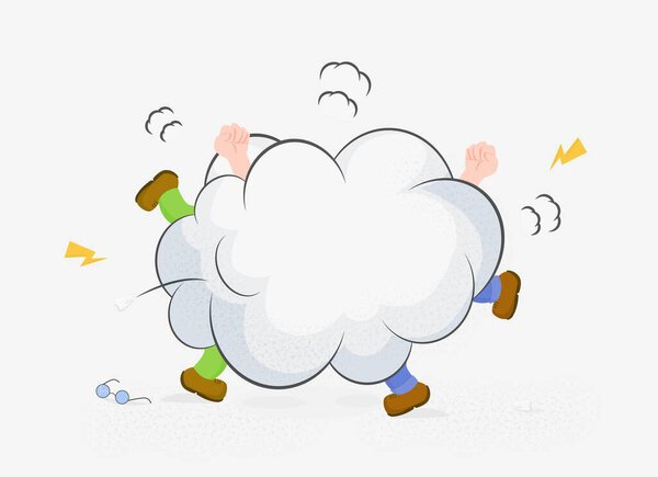 Мультфильм люди сражаются друг с другом в борьбе дым изолирован на белом фоне
