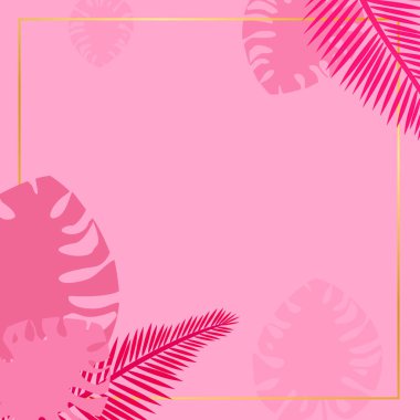 Tropikal yapraklı altın çerçeve.