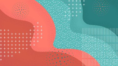 Koyu kırmızı, turuncu ve yeşil dalgalı soyut pop sanat arkaplanı.