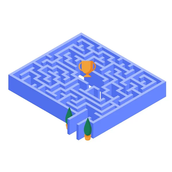 Cartoon bunte Labyrinth mit Enter und Preisbecher in der Mitte 3d isometrisch isoliert auf weißem Hintergrund — Stockvektor