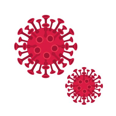 Beyaz zemin üzerinde izole edilmiş küçük ve büyük kırmızı koronavirüs virionu seti