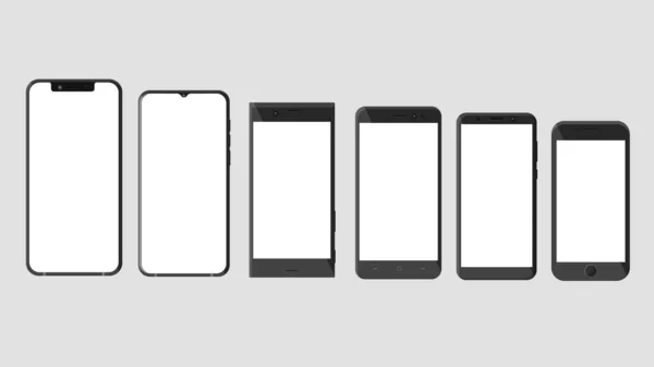 Eine Gruppe von Touch-Smartphones vom neuesten bis zum ersten Modell. — Stockvektor