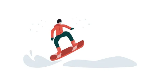 男がスノーボードに従事している。スノーボーダーの概念が急速に飛んで — ストックベクタ