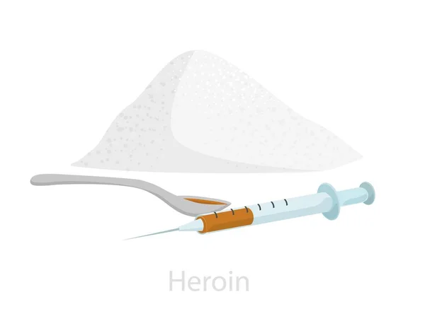 En bild av heroin med en spruta med en färdig injektion — Stock vektor