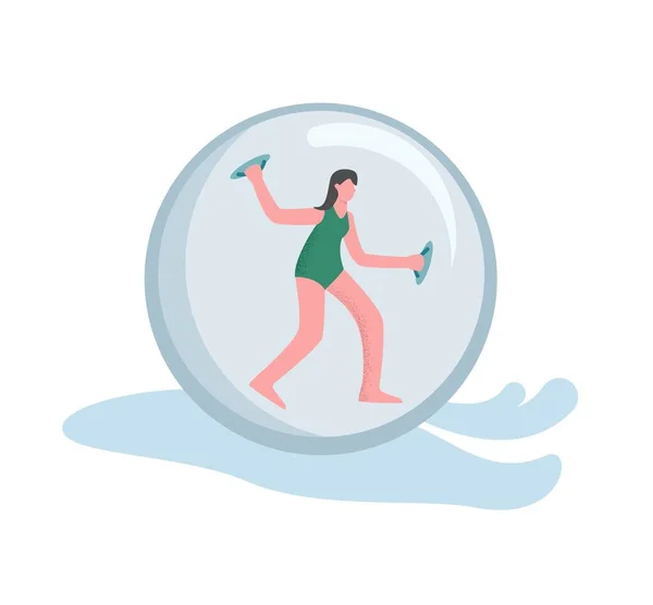 Una mujer dedicada al zorbing. El concepto de un zorbonaut — Archivo Imágenes Vectoriales