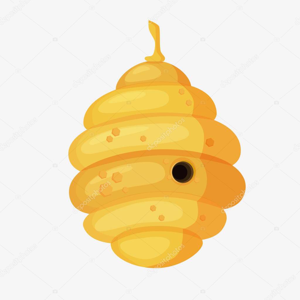 Yellow bee hive in cartoon style.Full of fresh honey