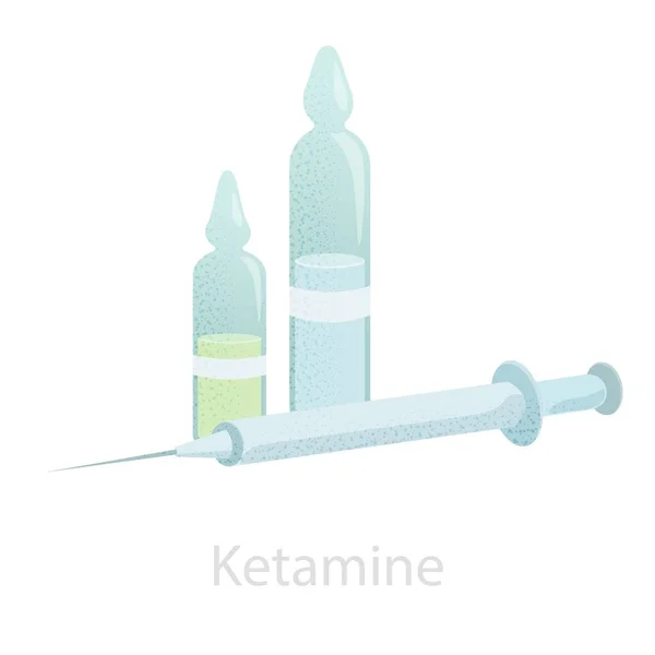 Fiale con ketamina e siringa. Illustrazione di un anestetico chetaminico — Vettoriale Stock