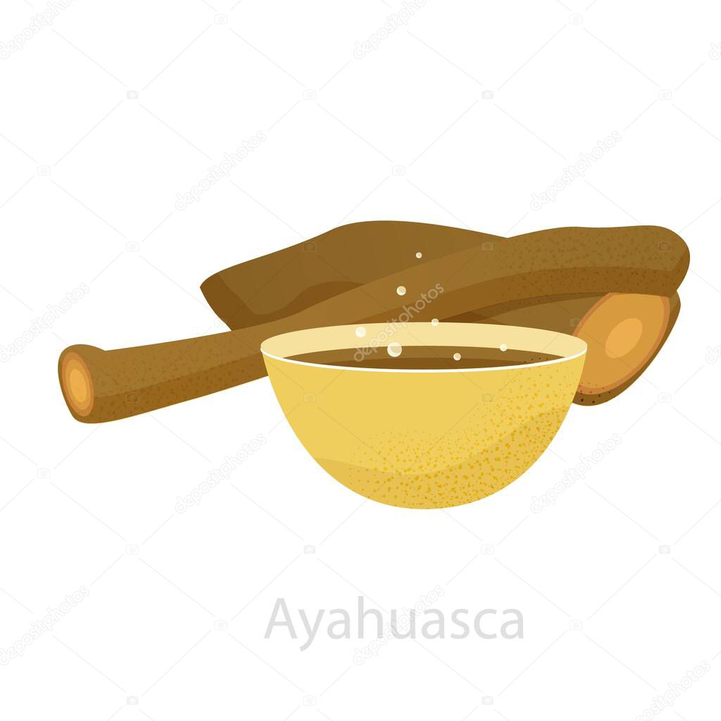 Ayahuasca liana with tea, decoction already prepared from it.