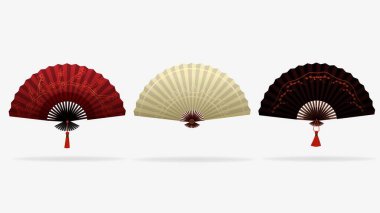 Asyalı zarif hayranlar. Çin, Japon tarzı güzel kırmızı, beyaz ve siyah renkler.