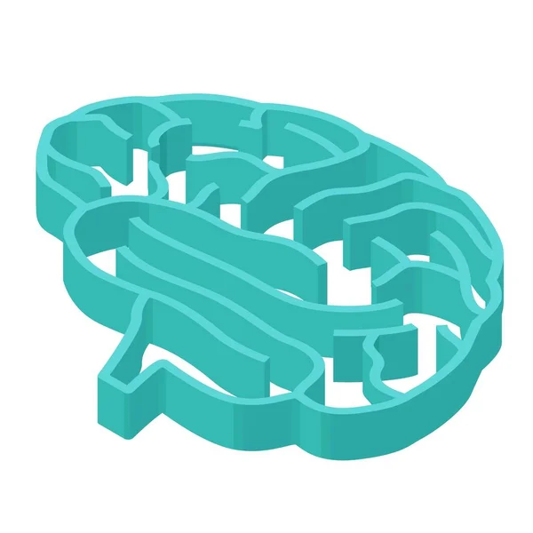 Isometrisches Labyrinth Gehirn Vektorgrafik Illustration. Realistisches Modell des menschlichen Kopfes — Stockvektor