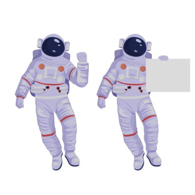 Astronot boş poster tutuyor. Alan reklamı.