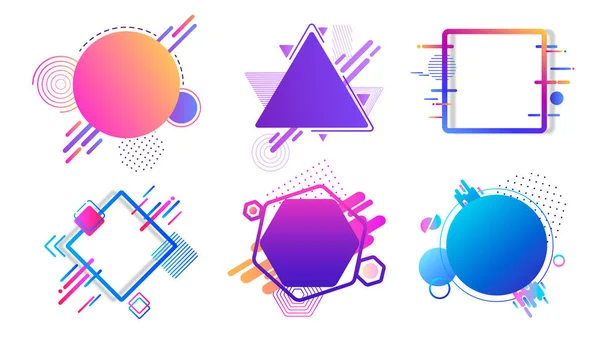 Farbige Banner mit unterschiedlichen geometrischen Formen. Abstrakte grafische Bilder Sechseck blauer Kreis. — Stockvektor