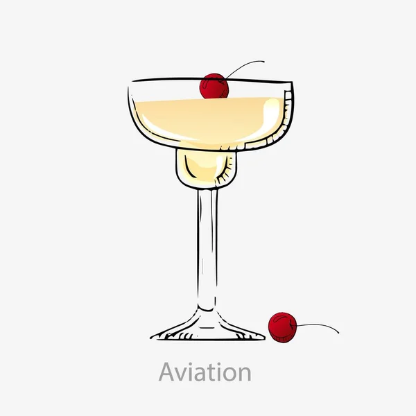 Aviação de Cocktail. Todo o dia coquetel alcoólico cinza-prata gin maraschino licor violeta licor . —  Vetores de Stock