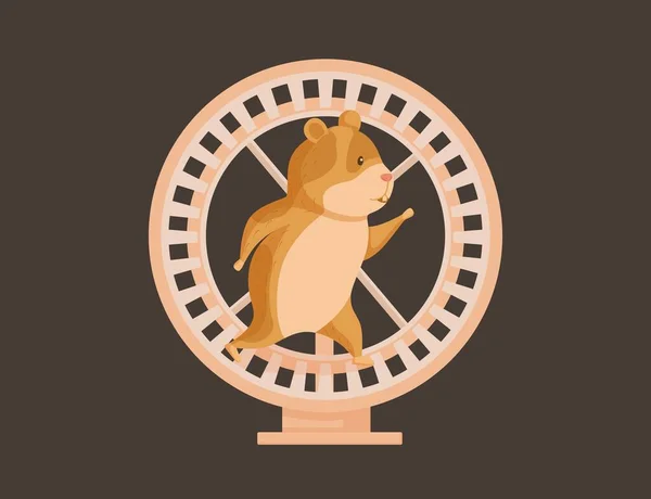 Hamster correndo na roda. Roedor bonito andando na roda ilustração estilo de vida . — Vetor de Stock