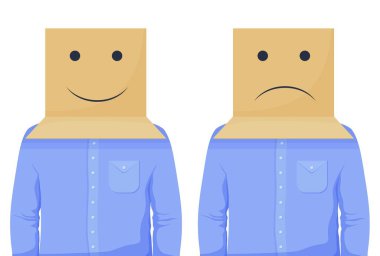 Pozitif ve negatif kutu kafa vektörü grafikleri çizen karikatür işadamı