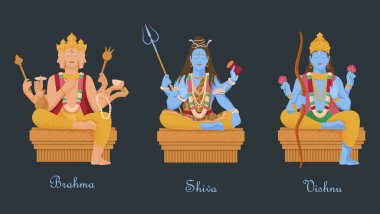 Hinduizm tanrıları vishnu, shiva, brahma. Üç ana Hindu tanrısı evrenin yaratıcıları.