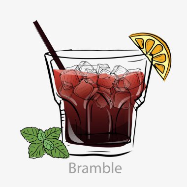 Bramble kokteyli. Bütün gün alkollü kokteyl bazlı cin böğürtlen limon suyu şekeri şurubu..