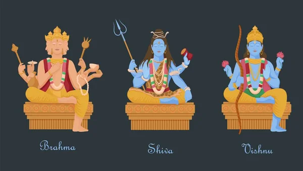 Dei dell'induismo vishnu, shiva, brahma. Tre principali divinità indù creatori dell'universo . — Vettoriale Stock