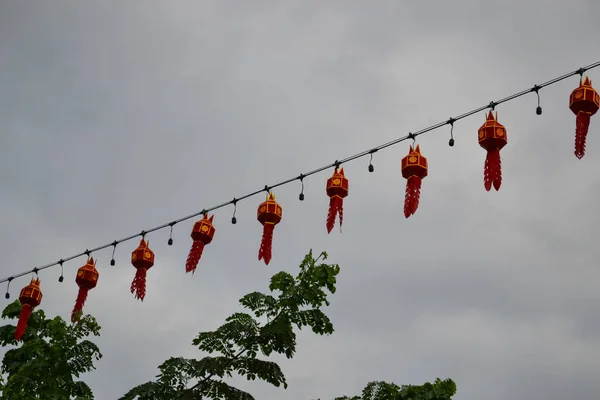 Fabric lanterns hanging in lantern festival of Thailand