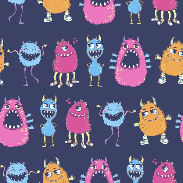 Seamless pattern with monsters. — Stock Vector