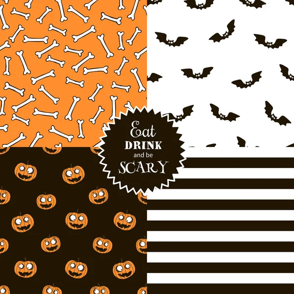 Halloween conjunto de patrones sin costura . — Archivo Imágenes Vectoriales