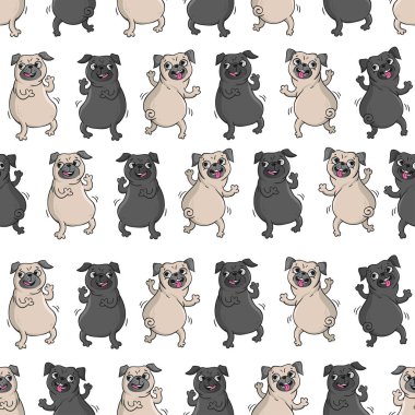 Pugs dans. Sorunsuz vektör desen.